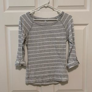 Gray Striped 3/4 Sleeve Top